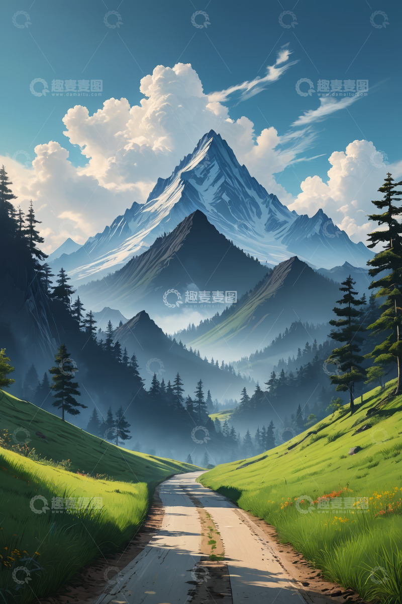 高清大图下载【趣麦麦图】山间草地的蜿蜒小路风景