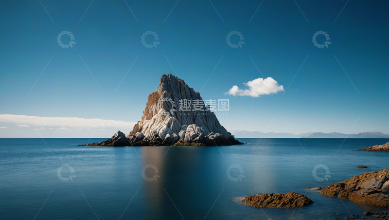 高清大图下载【趣麦麦图】海中孤立岩石与蓝色海洋景观