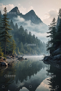 山林湖泊自然风光全景