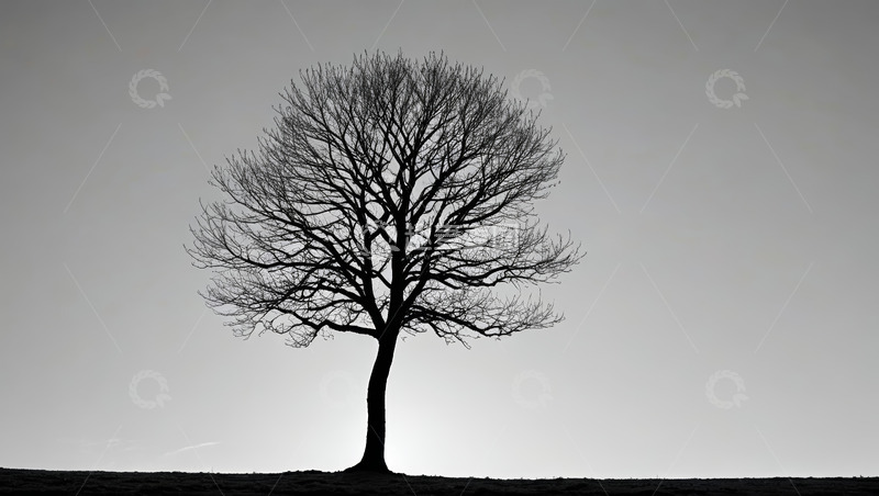 高清大图下载【趣麦麦图】单棵无叶树立于开阔地
