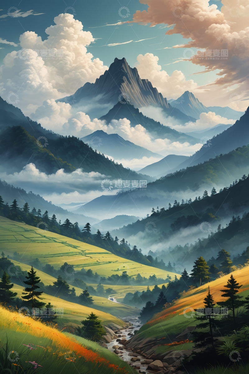 高清大图下载【趣麦麦图】山谷间自然风光全景