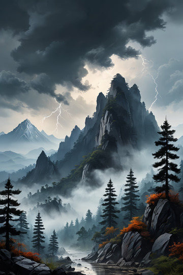 山间雷暴自然风光