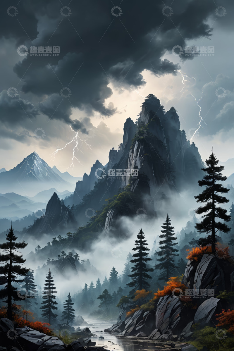 高清大图下载【趣麦麦图】山间雷暴自然风光