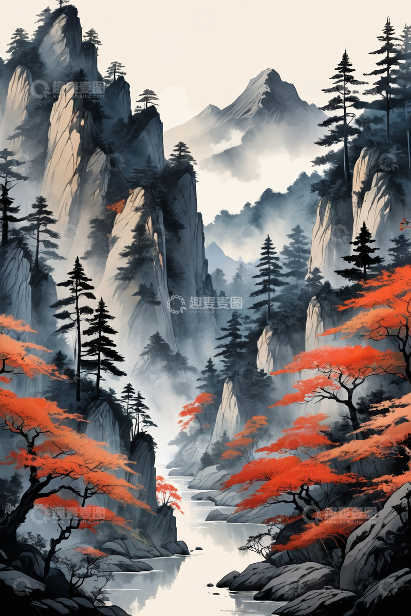 高清大图下载【趣麦麦图】中式山水秋景