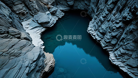 山间岩石环绕的清澈水潭