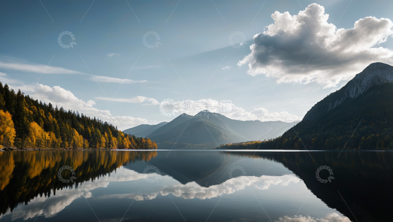 高清大图下载【趣麦麦图】秋日山林湖泊静谧风光