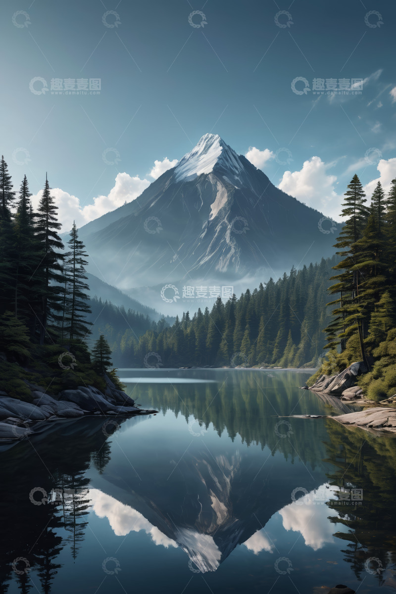 高清大图下载【趣麦麦图】山林湖泊与雪山自然风光