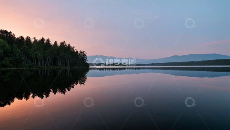 高清大图下载【趣麦麦图】湖畔森林日出自然风光