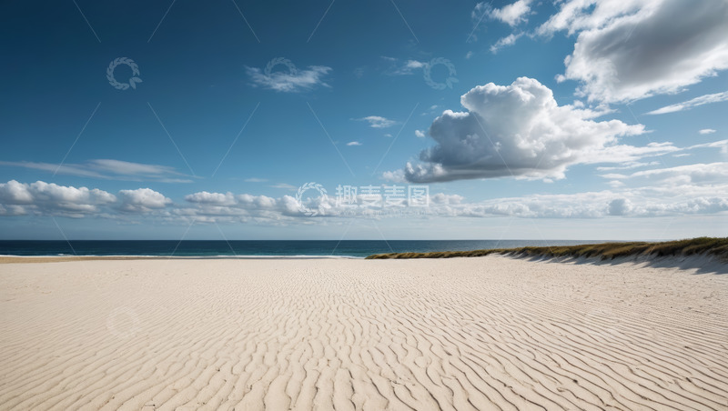高清大图下载【趣麦麦图】蓝天白云下的海滩与沙丘景观