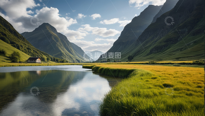 高清大图下载【趣麦麦图】山间湖畔田园风光