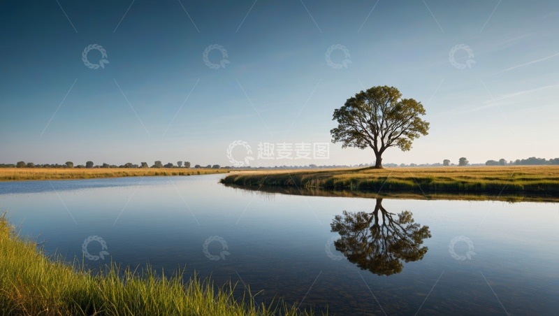 高清大图下载【趣麦麦图】河畔孤树自然风光