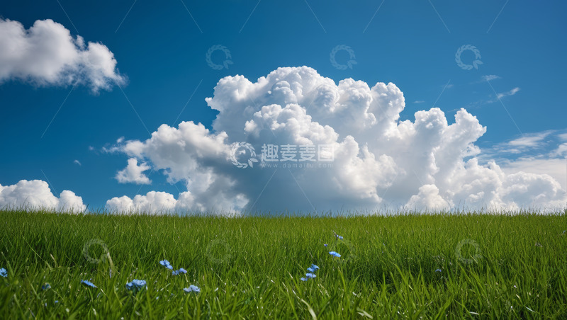 高清大图下载【趣麦麦图】蓝天白云下的绿色草地景观