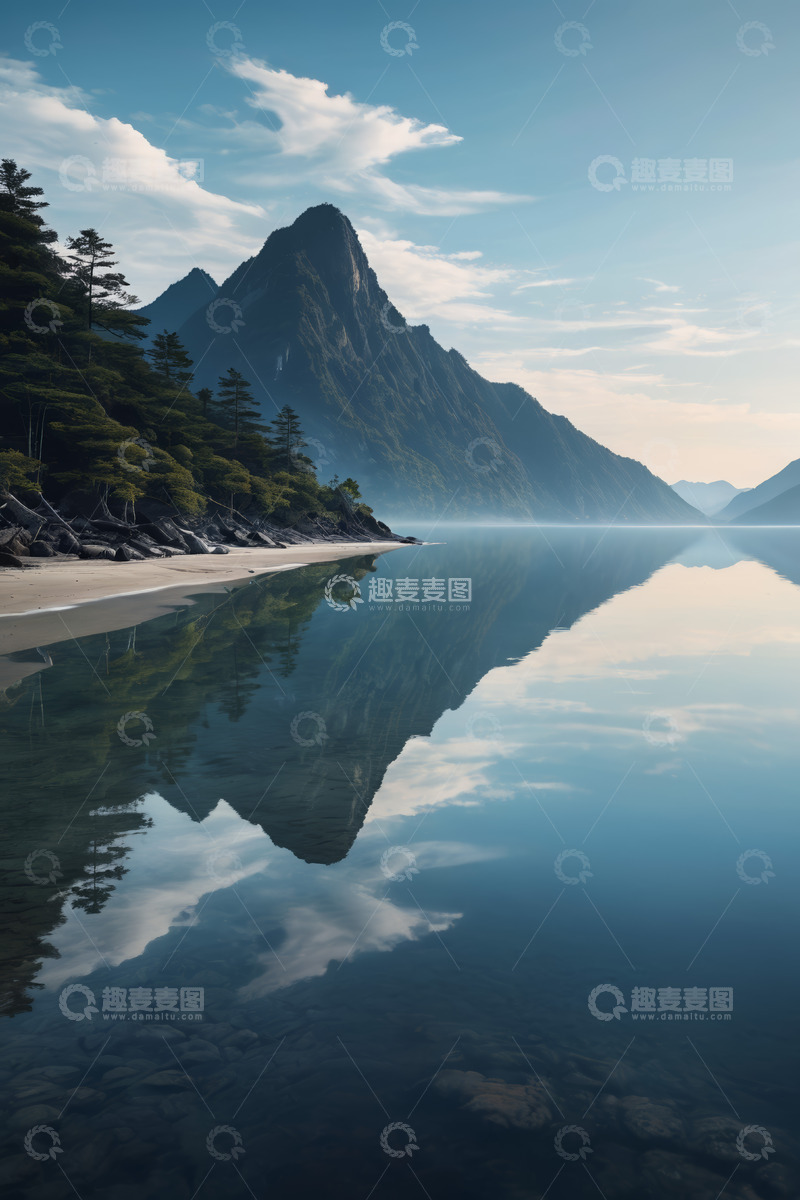 高清大图下载【趣麦麦图】宁静湖畔青山倒影自然风光