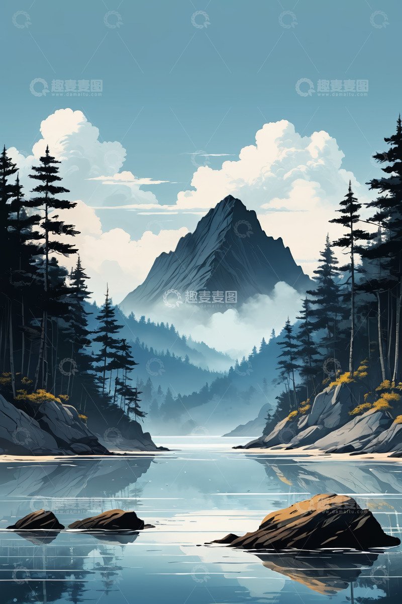 高清大图下载【趣麦麦图】山林湖泊自然风光