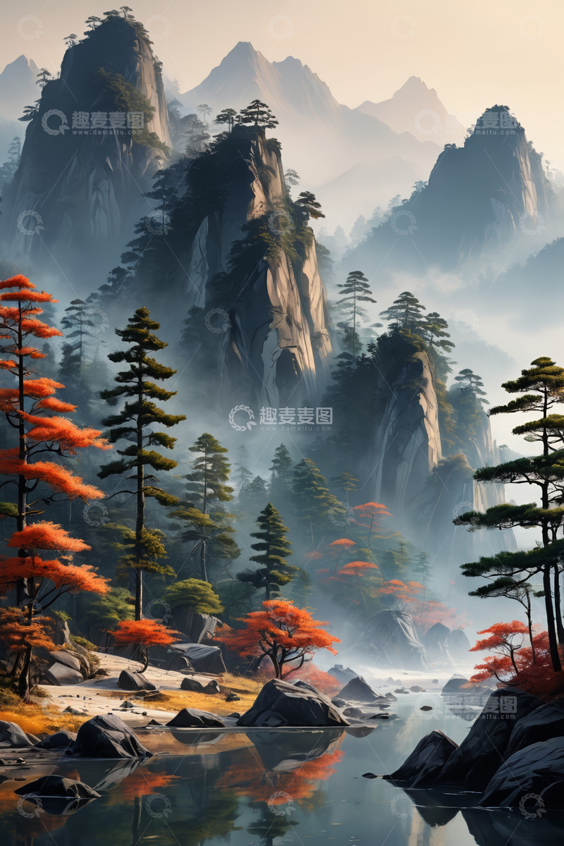 高清大图下载【趣麦麦图】山水间秋景自然风光