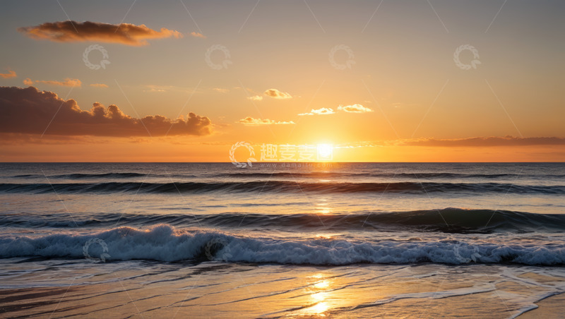高清大图下载【趣麦麦图】海滩日落海浪自然景观