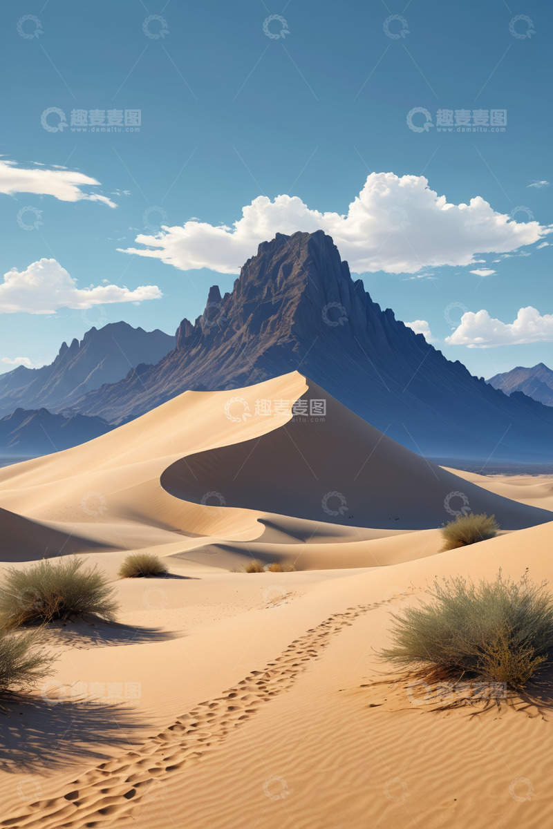 高清大图下载【趣麦麦图】沙漠沙丘与远处山峦风景