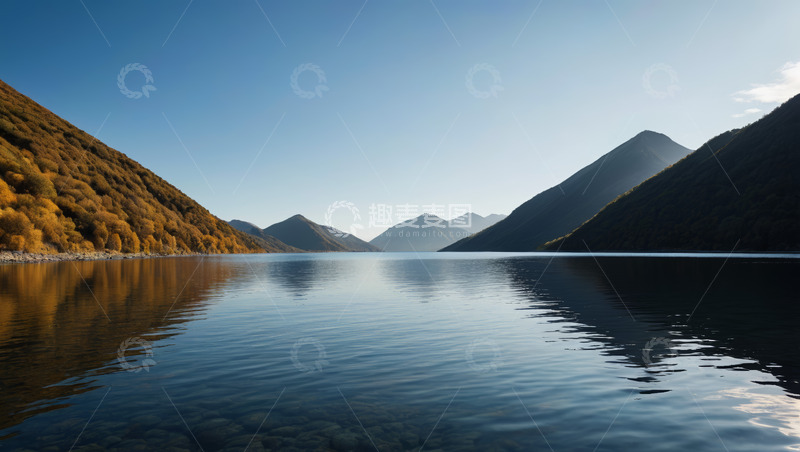 高清大图下载【趣麦麦图】山水相依的宁静湖泊风光