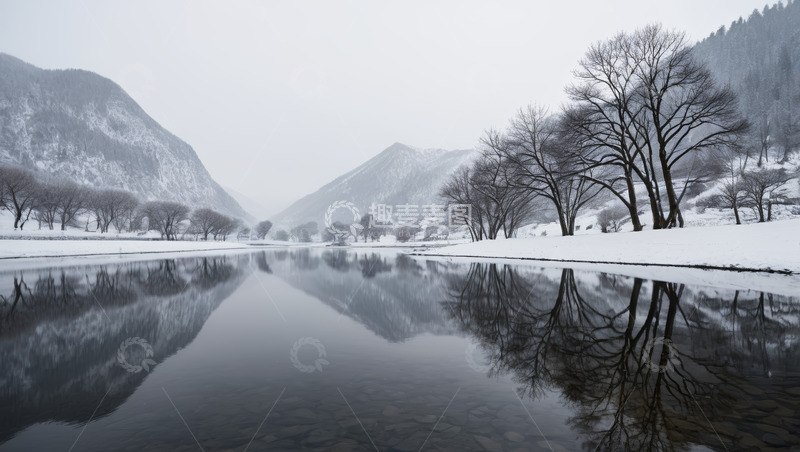 高清大图下载【趣麦麦图】雪后山水倒影自然风光