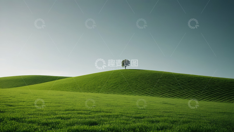 高清大图下载【趣麦麦图】绿色草原上的孤树风景