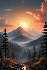 山林间日落自然风光