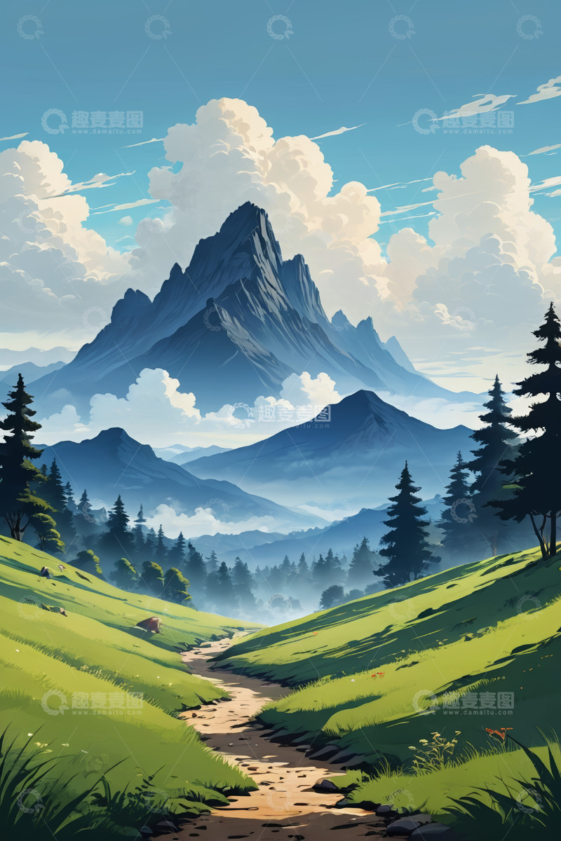 高清大图下载【趣麦麦图】山间草地森林自然风光