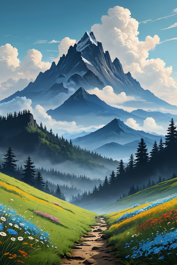 山间花草小径自然风光