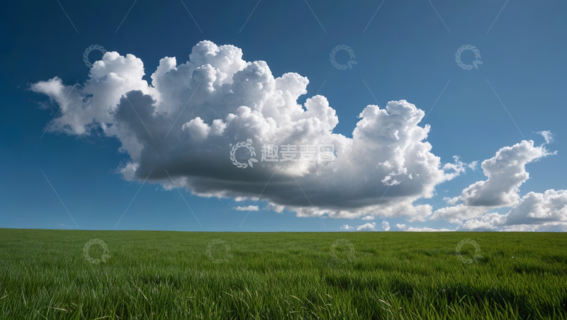 高清大图下载【趣麦麦图】广阔绿原上的蓝天白云景象