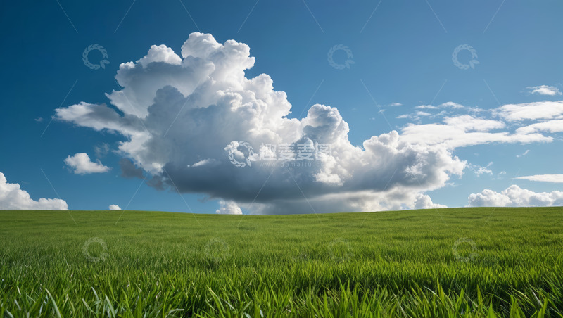 高清大图下载【趣麦麦图】广阔绿草地与蓝天白云景观