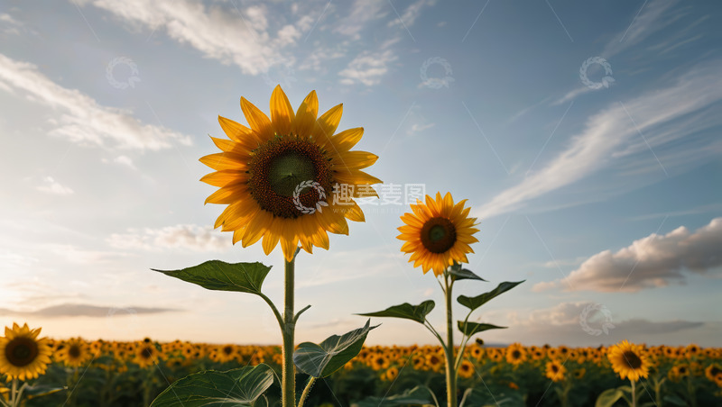 高清大图下载【趣麦麦图】向日葵花田蓝天白云景象