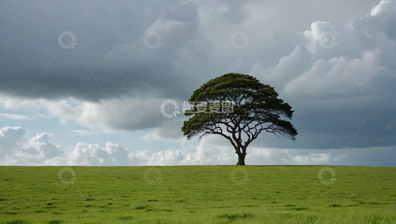 高清大图下载【趣麦麦图】草原上的孤树与天空