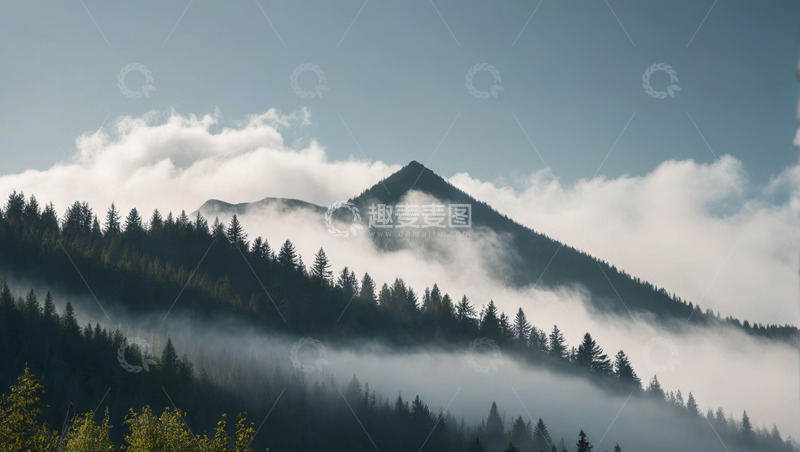 高清大图下载【趣麦麦图】山林云海环绕的自然风光
