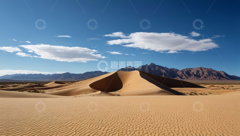 高清大图下载【趣麦麦图】沙漠沙丘与远山蓝天风景