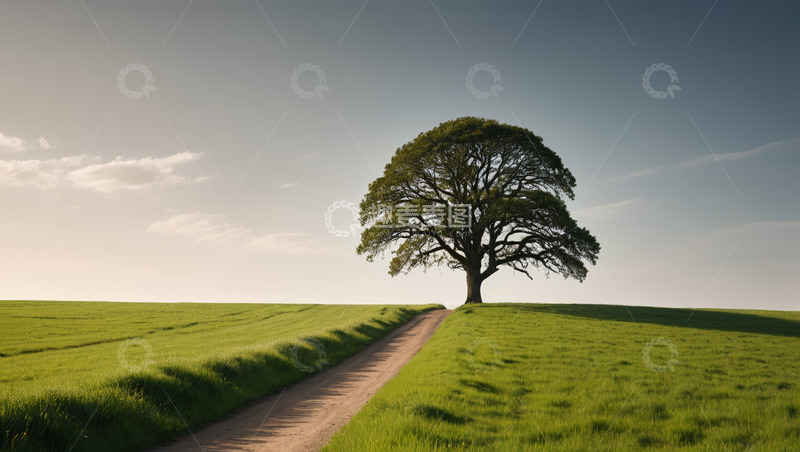 高清大图下载【趣麦麦图】田野中孤树与小径景观