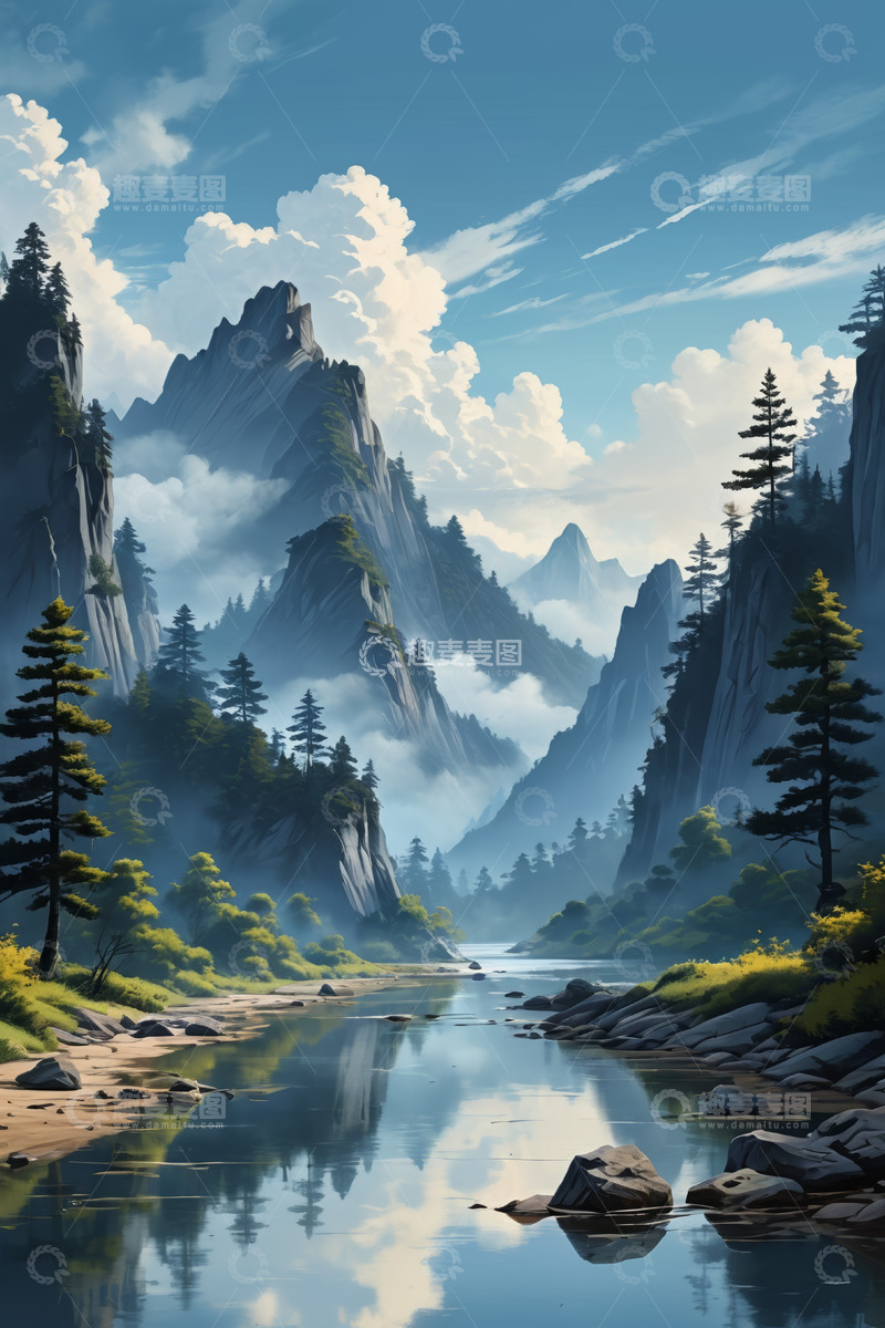 高清大图下载【趣麦麦图】山水相依的自然风光