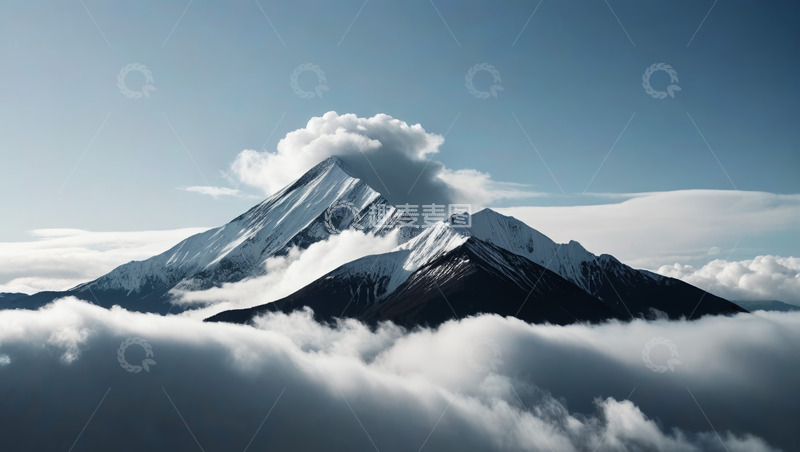 高清大图下载【趣麦麦图】云端之上的巍峨雪山景观