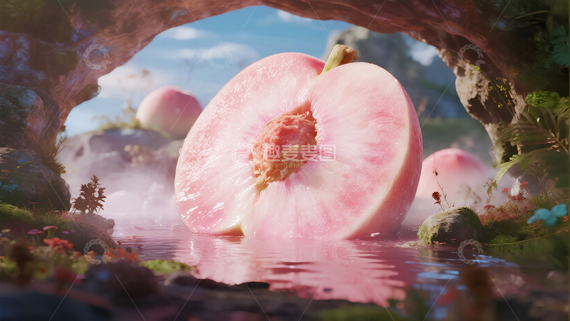 高清大图下载【趣麦麦图】梦幻水蜜桃仙境场景