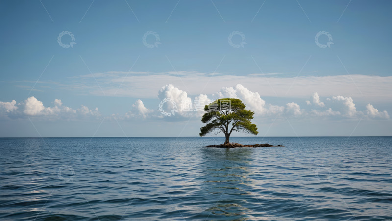 高清大图下载【趣麦麦图】海上孤树自然景观