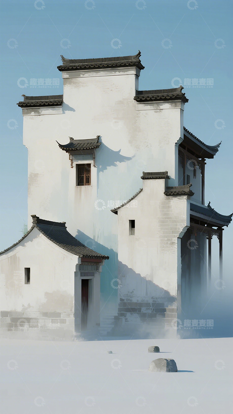 高清大图下载【趣麦麦图】-古风建筑雾中仙境