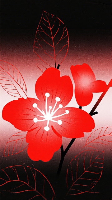 红色花卉剪影艺术装饰画