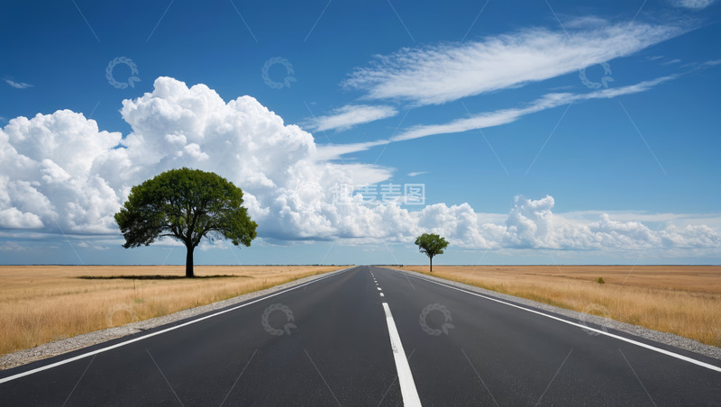 高清大图下载【趣麦麦图】旷野中延伸的沥青道路