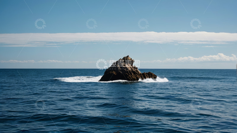 高清大图下载【趣麦麦图】海中孤岩与蓝色海洋景象