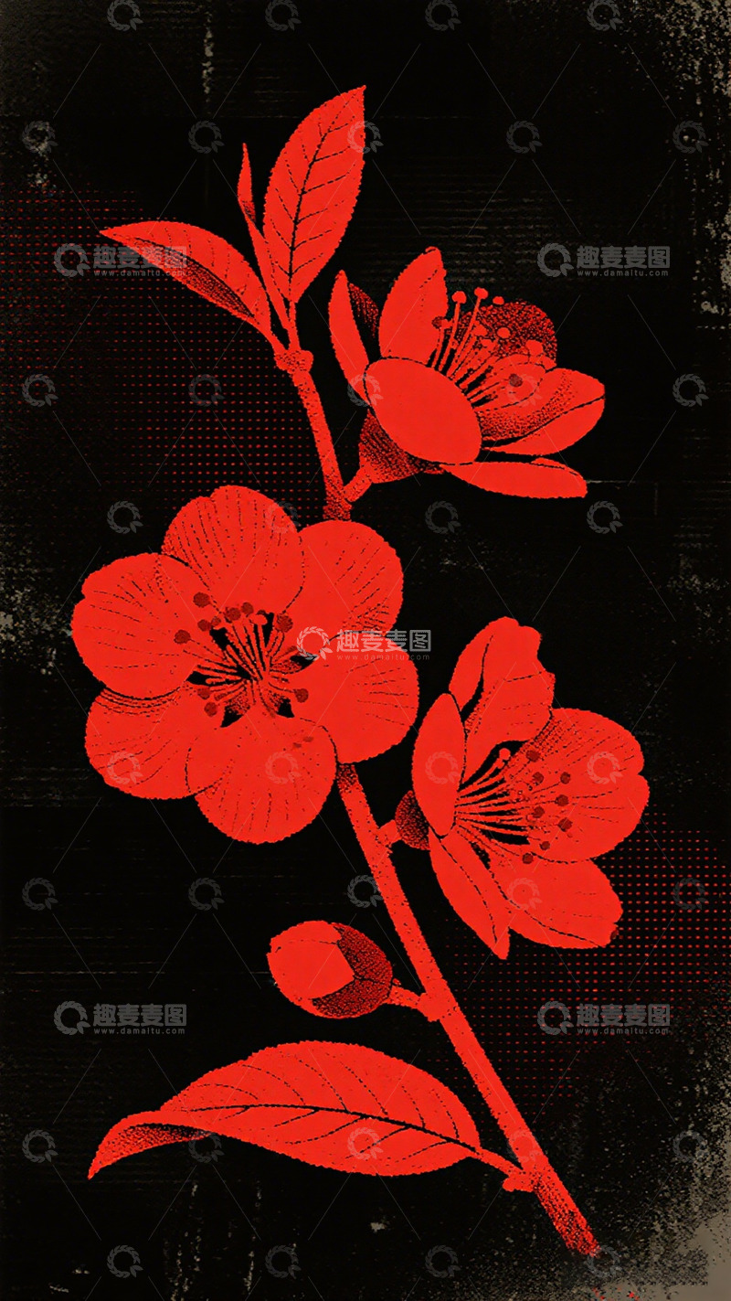 高清大图下载【趣麦麦图】红花剪影艺术画