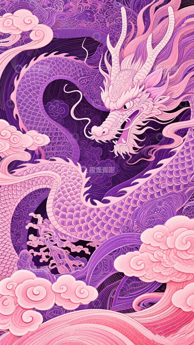 高清大图下载【趣麦麦图】东方龙纹艺术插画