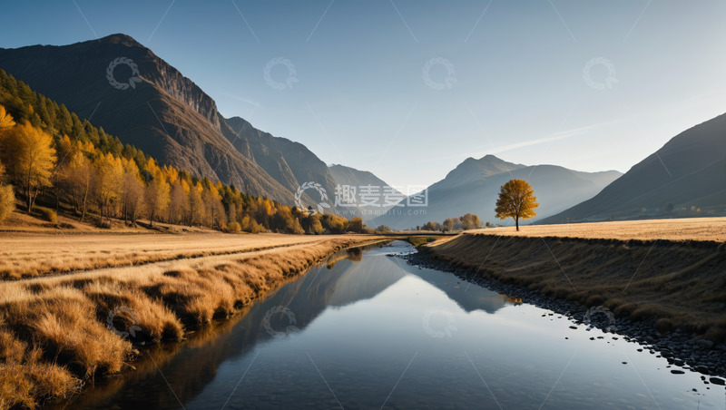 高清大图下载【趣麦麦图】秋日山间河流自然风光