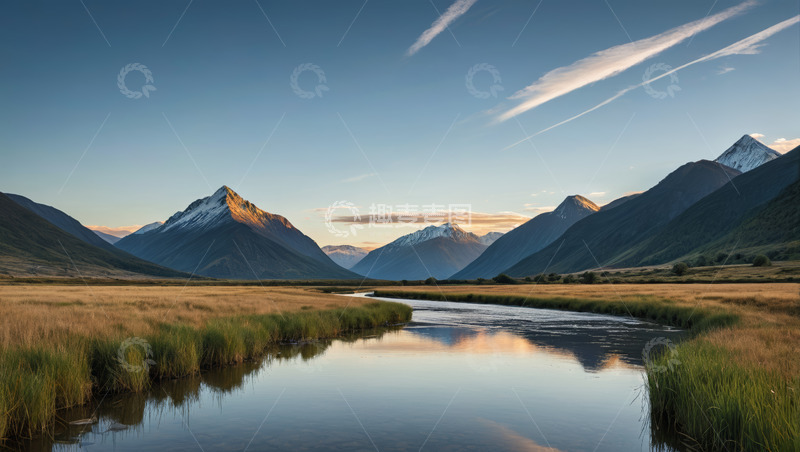 高清大图下载【趣麦麦图】山间河流与草原自然风光