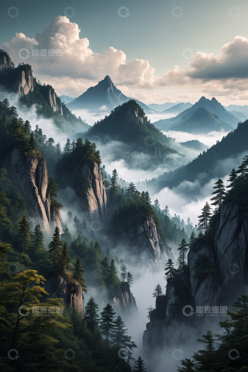 高清大图下载【趣麦麦图】山峦云雾森林自然风光