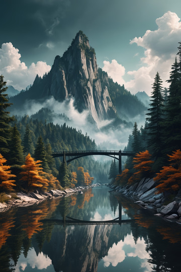 山林间河流上的桥梁风景