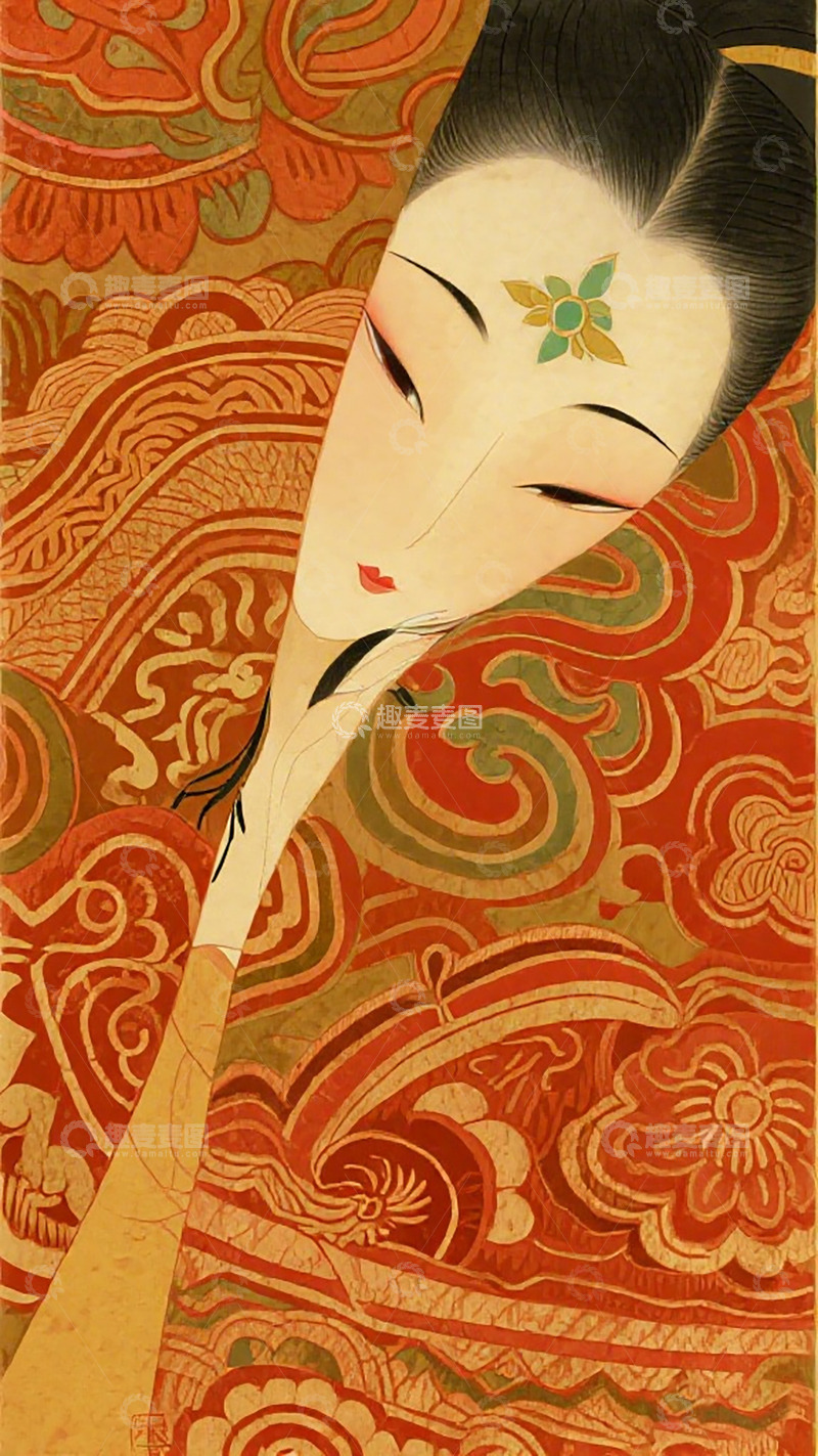 高清大图下载【趣麦麦图】和风艺伎插画素材