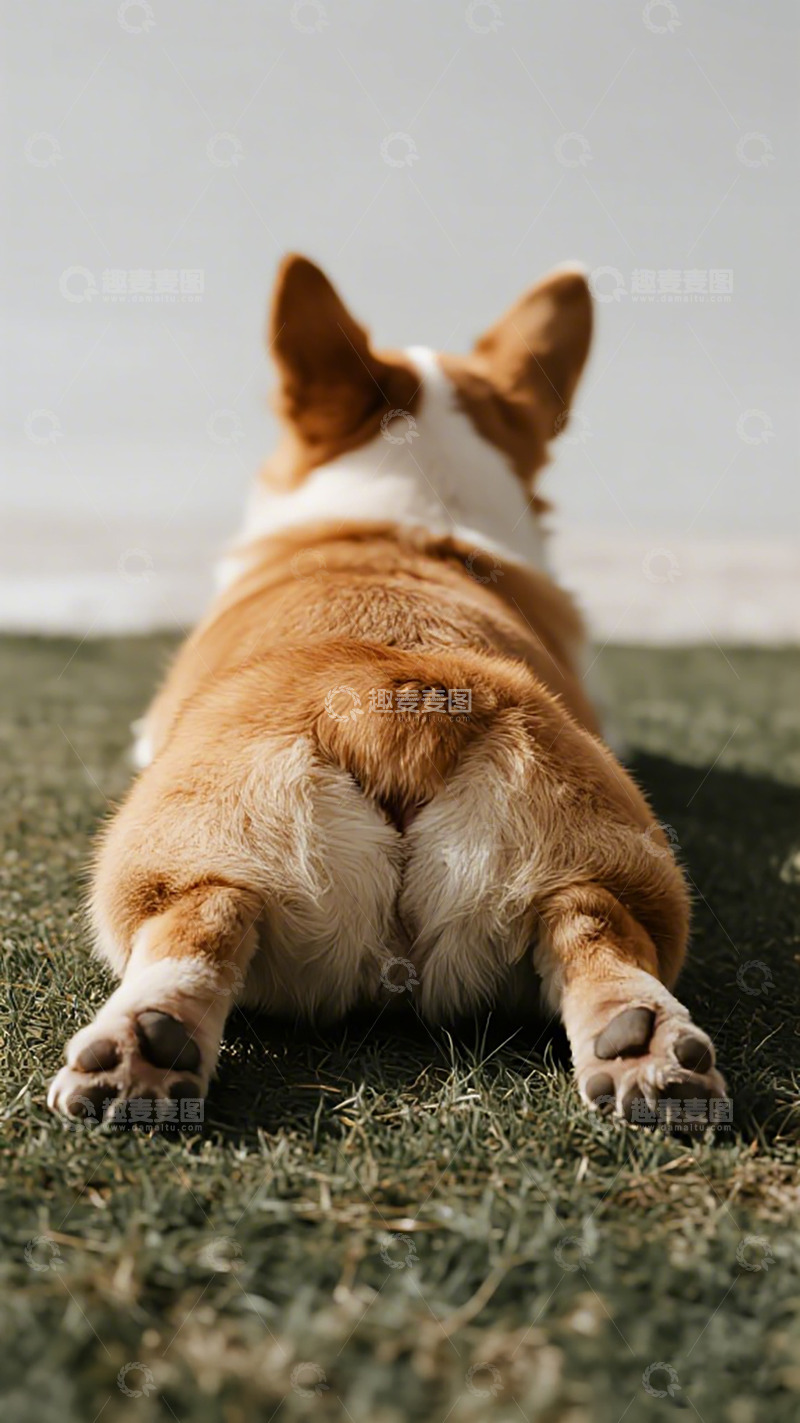 高清大图下载【趣麦麦图】慵懒柯基草地休息